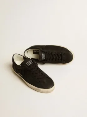 Super-Star pour homme en nubuck noir avec étoile perforée et languette de talon en nubuck noir