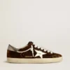 Super-Star pour homme en velours cognac avec étoile et languette au talon en cuir métallisé