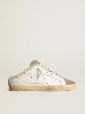 Super-Star Sabot avec étoile en cuir blanc et doublure en peau de mouton