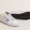 Super-Star Sabot en cuir blanc avec doublure en peau de mouton et étoile argentée