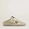 Super-Star Sabot en cuir plaqué platine avec étoile en daim beige