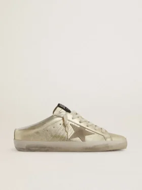Super-Star Sabot en cuir plaqué platine avec étoile en daim beige