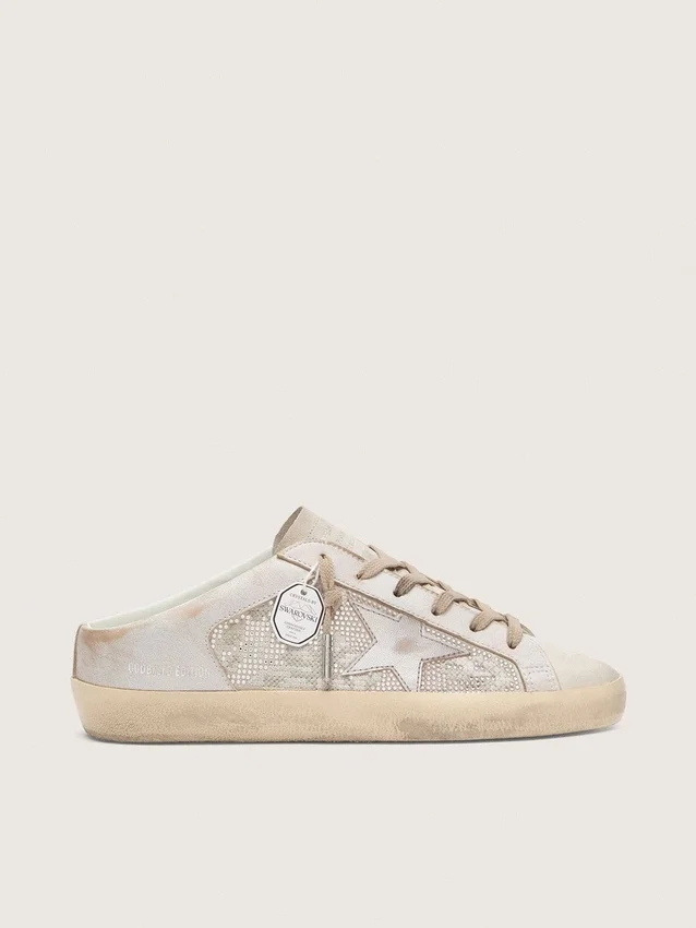 Super-Star Sabot LTD pour femme en Swarovski avec étoile en cuir argent métallisé