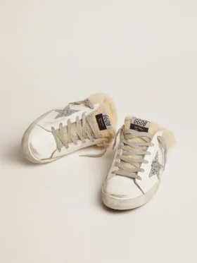 Super-Star Sabot pour femme en cuir blanc et doublure en peau de mouton