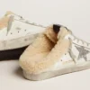 Super-Star Sabot pour femme en cuir blanc et doublure en peau de mouton