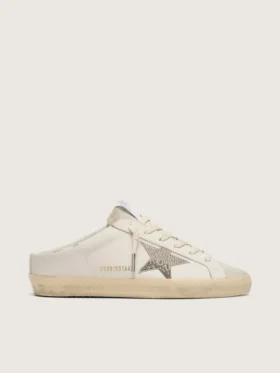 Super-Star Sabot pour femme en cuir blanc orné d'une étoile Swarovski