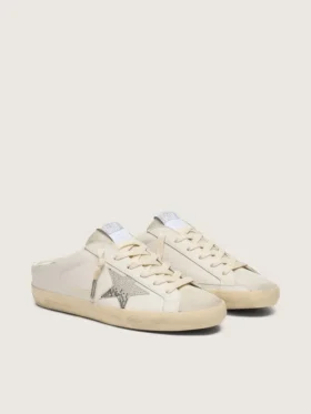 Super-Star Sabot pour femme en cuir blanc orné d’une étoile Swarovski