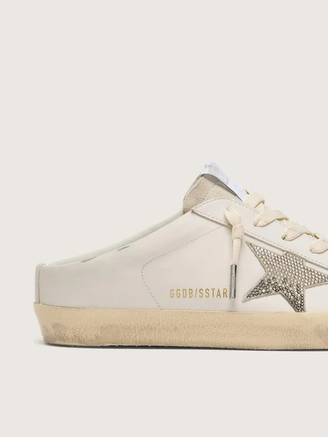 Super-Star Sabot pour femme en cuir blanc orné d'une étoile Swarovski