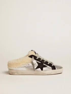 Super-Star Sabot pour femme en cuir laminé argenté avec étoile noire
