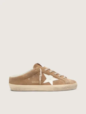 Super-Star Sabot pour femme en daim couleur tabac avec étoile en cuir blanc