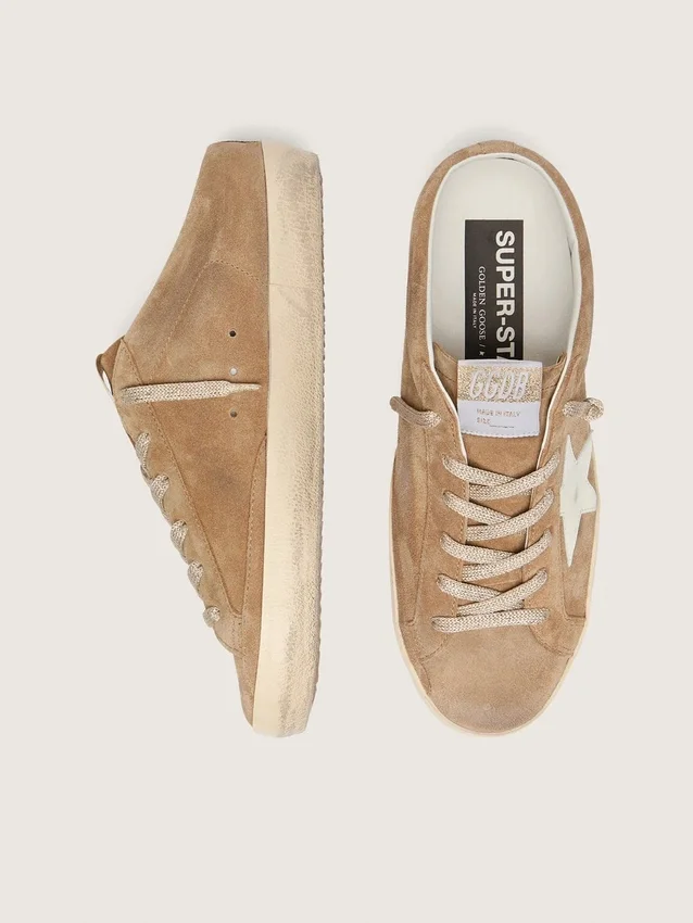 Super-Star Sabot pour femme en daim couleur tabac avec étoile en cuir blanc