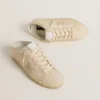 Super-Star Sabot pour femme en toile beige avec perles brodées et étoile en daim beige