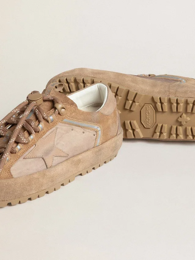 Super-Star Ski pour femme en daim Dolmias et caramel, avec étoile et languette de talon en nubuck marbré