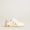 Super-Star Young avec étoile en cuir argenté et languette de talon rose