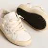 Super-Star Young avec étoile en cuir argenté et languette de talon rose
