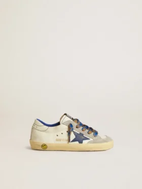 Super-Star Young avec étoile en cuir bleu et empiècements en daim gris glacier