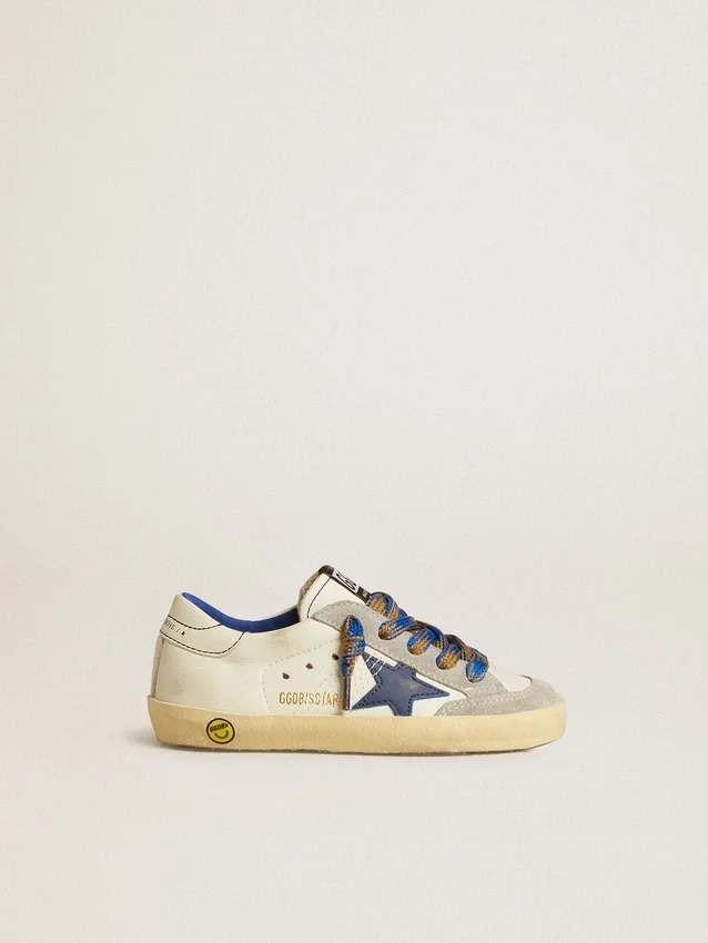 Super-Star Young avec étoile en cuir bleu et empiècements en daim gris glacier