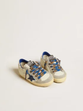 Super-Star Young avec étoile en cuir bleu et empiècements en daim gris glacier