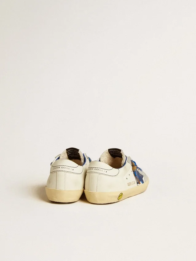 Super-Star Young avec étoile en cuir bleu et empiècements en daim gris glacier