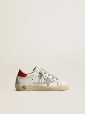 Super-Star Young avec étoile en daim et languette de talon en cuir rouge