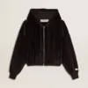 Sweat à capuche noir pour femme en mélange de coton avec fermeture éclair