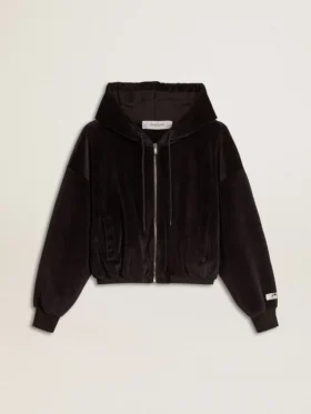Sweat à capuche noir pour femme en mélange de coton avec fermeture éclair