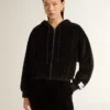 Sweat à capuche noir pour femme en mélange de coton avec fermeture éclair