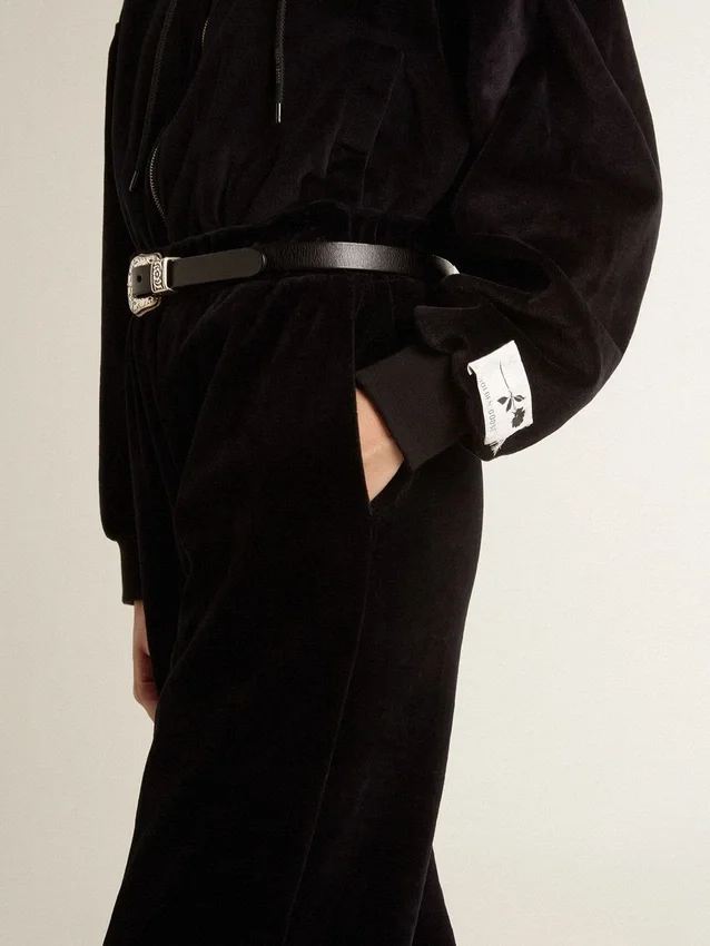 Sweat à capuche noir pour femme en mélange de coton avec fermeture éclair