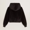 Sweat à capuche noir pour femme en mélange de coton avec fermeture éclair
