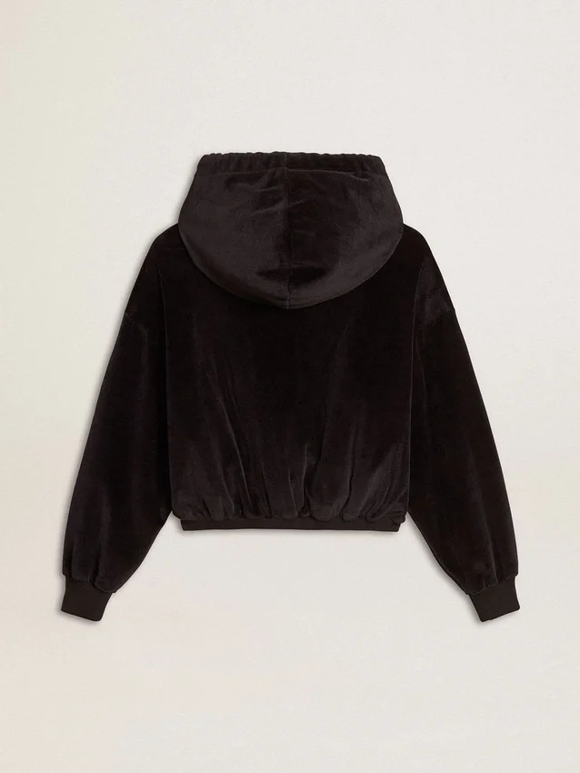 Sweat à capuche noir pour femme en mélange de coton avec fermeture éclair