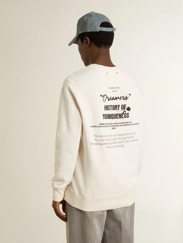 Sweat-shirt blanc en coton pour homme avec imprimé dans le dos