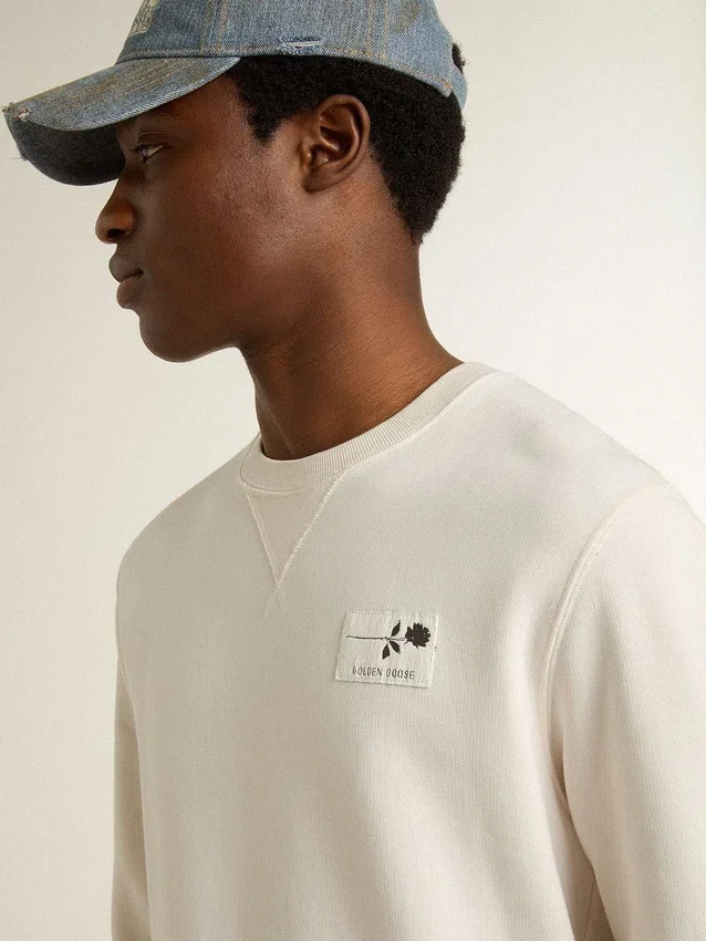 Sweat-shirt blanc en coton pour homme avec imprimé dans le dos