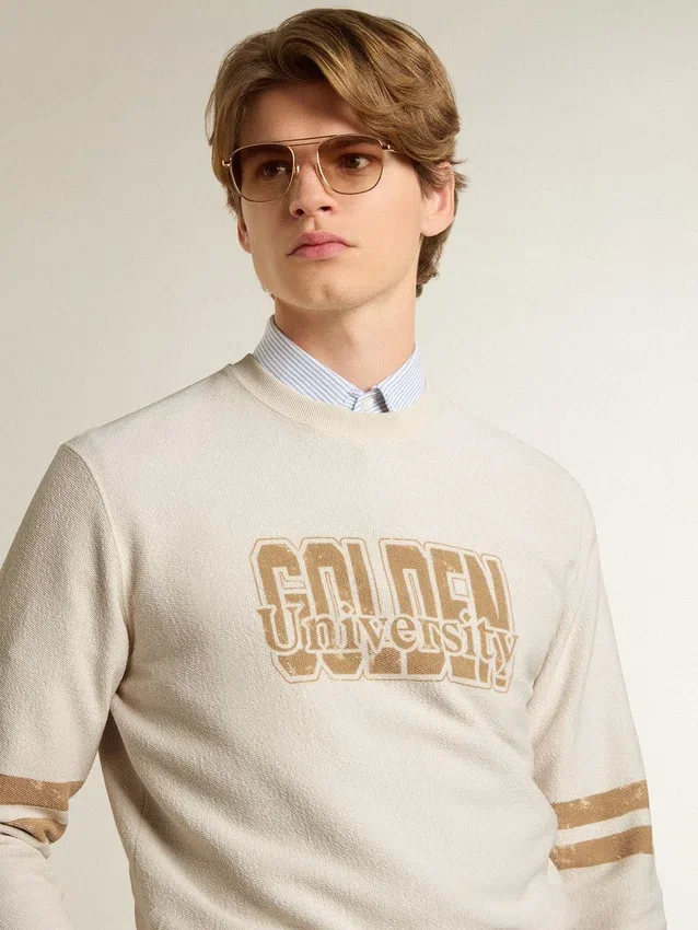 Sweat-shirt blanc en coton pour homme avec imprimé sur le devant