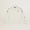 Sweat-shirt blanc à fermeture éclair pour femme, avec bande blanche et étoiles noires