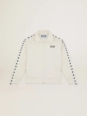 Sweat-shirt blanc à fermeture éclair pour femme, avec bande blanche et étoiles noires