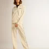Sweat-shirt blanc à fermeture éclair pour femme, avec bande blanche et étoiles noires