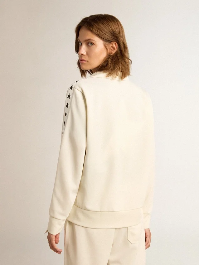 Sweat-shirt blanc à fermeture éclair pour femme, avec bande blanche et étoiles noires