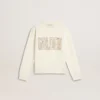 Sweat-shirt blanc pour fille avec inscription dorée multicolore sur le devant