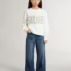 Sweat-shirt blanc pour fille avec inscription dorée multicolore sur le devant