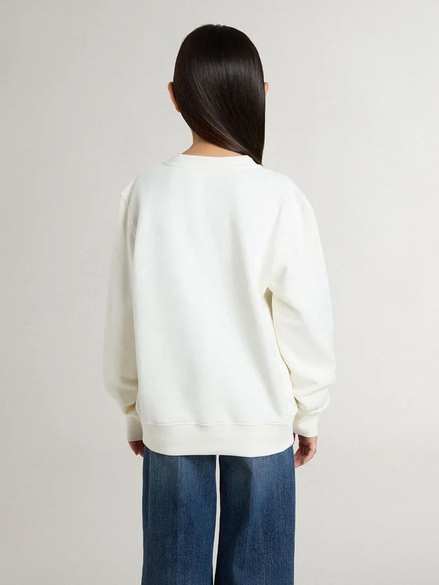 Sweat-shirt blanc pour fille avec inscription dorée multicolore sur le devant