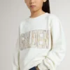 Sweat-shirt blanc pour fille avec inscription dorée multicolore sur le devant