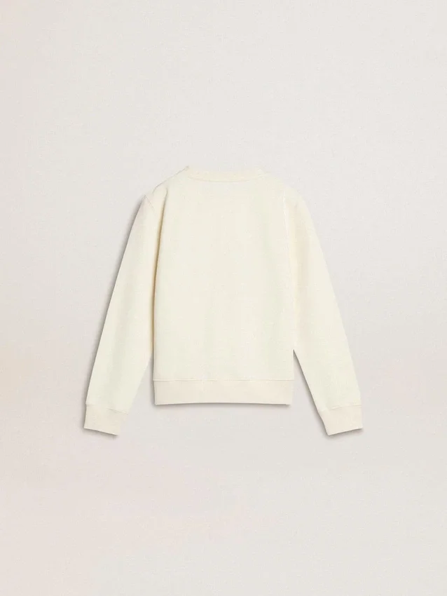 Sweat-shirt blanc pour fille avec inscription dorée multicolore sur le devant