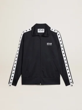 Sweat-shirt bleu foncé avec bande blanche et étoiles bleues contrastantes