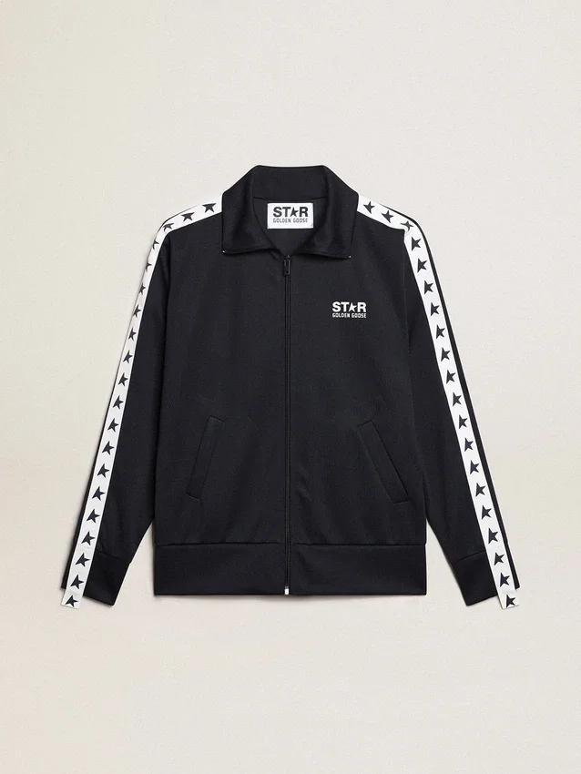 Sweat-shirt bleu foncé avec bande blanche et étoiles bleues contrastantes