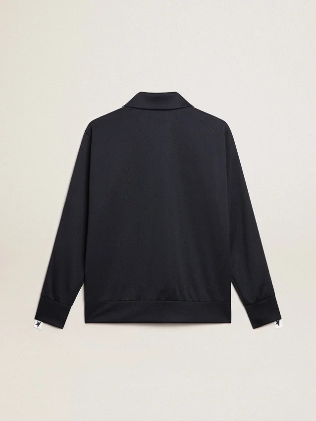 Sweat-shirt bleu foncé avec bande blanche et étoiles bleues contrastantes