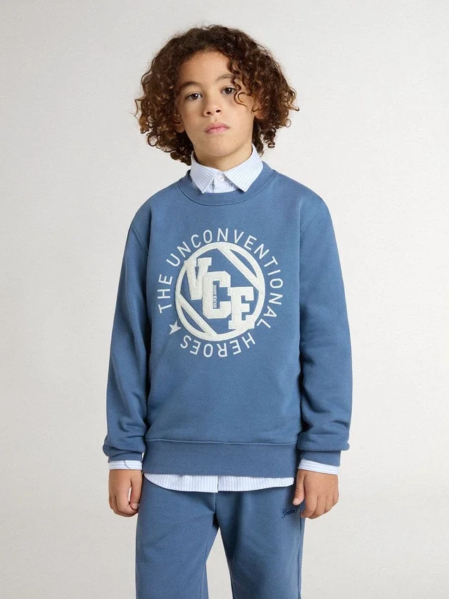 Sweat-shirt bleu pour enfant avec empiècements blancs en relief