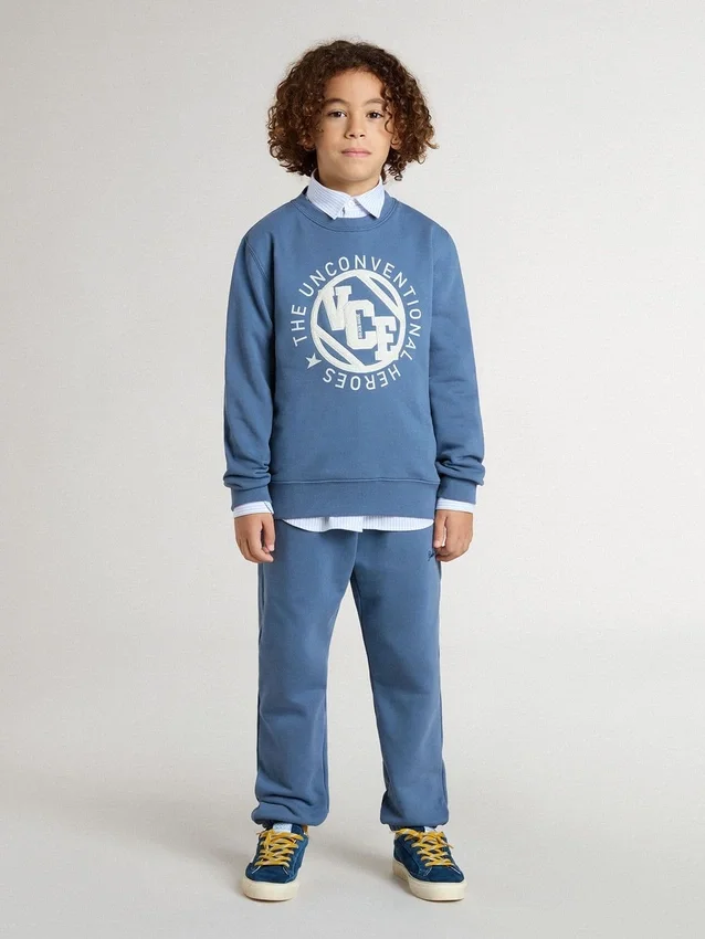 Sweat-shirt bleu pour enfant avec empiècements blancs en relief