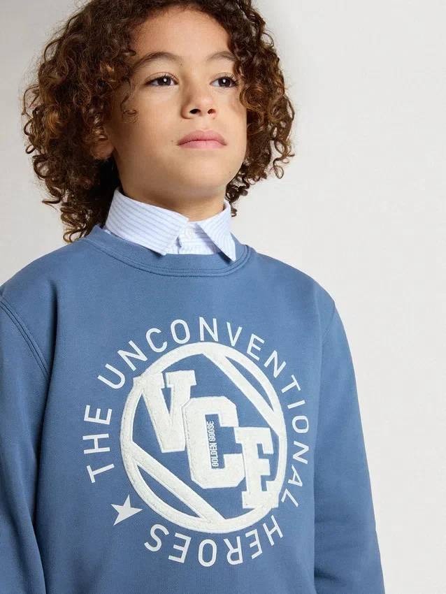 Sweat-shirt bleu pour enfant avec empiècements blancs en relief