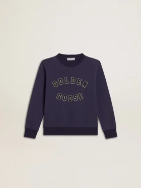 Sweat-shirt bleu-violet avec inscription « golden goose » sur le devant