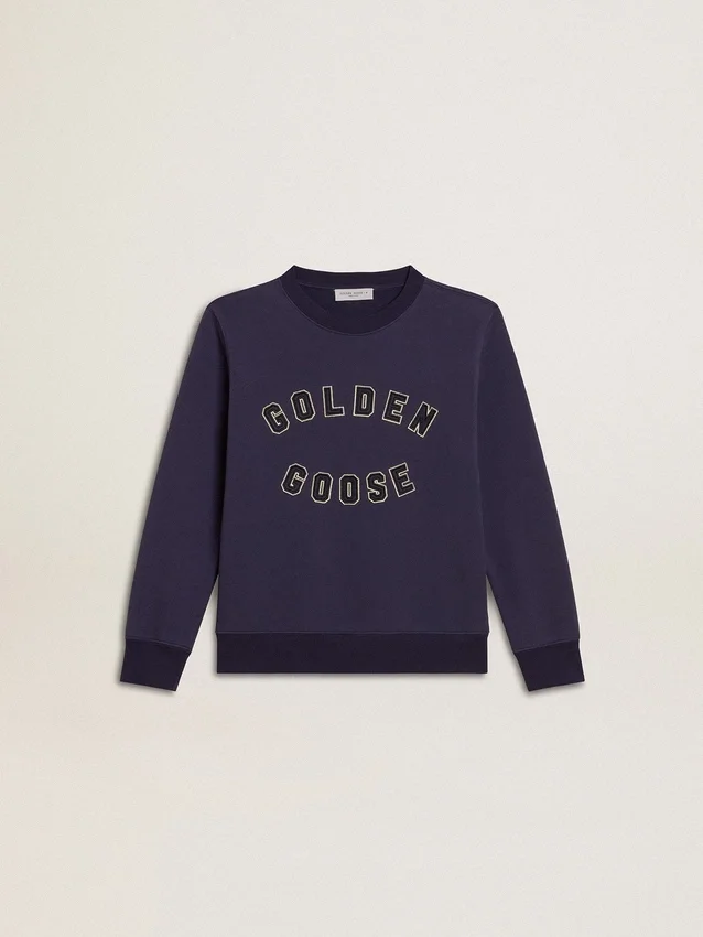 Sweat-shirt bleu-violet avec inscription « golden goose » sur le devant